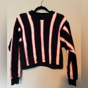 Vintage Liz Claiborne Navy,White & Red Striped Crewneck Knit 100% Cotton Sweater